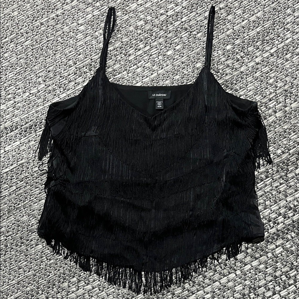 READ Le Chateau | Black Fringe Spaghetti Strap Camisole